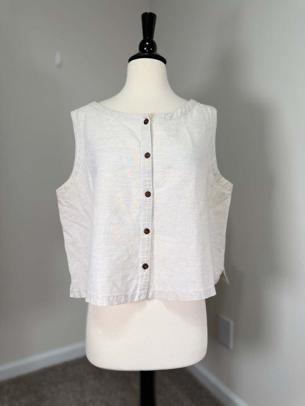 J.Jill Linen Blend Button Front Sleeveless Crop Top Beige XL Vest Layering Fall